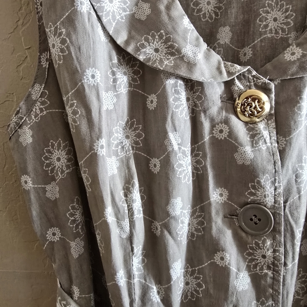 Mlle Gabrielle Floral Cotton Midi Dress Sage Green Large Cottagecore Button Up - Picture 5 of 16